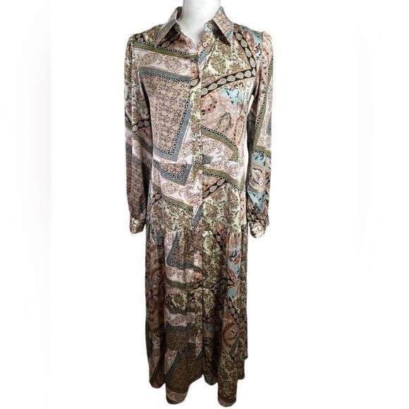 Georgette Elegant Paisley Print Button Down Maxi Boutique Dress Size XS - Picture 1 of 12